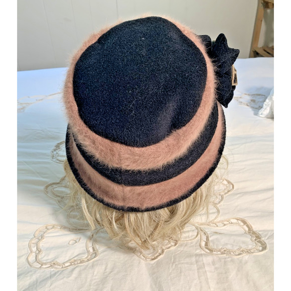 C.C. Exclusives Angora Felted Cloche Bucket Hat 1920's Style Flower Romantic - Picture 2 of 6